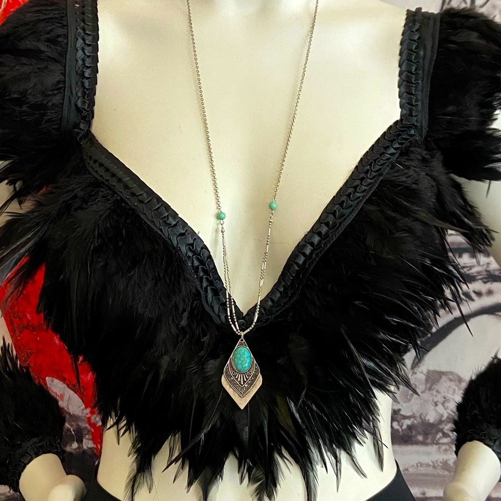 Bohemian Silver Turquoise Long Silver Necklace